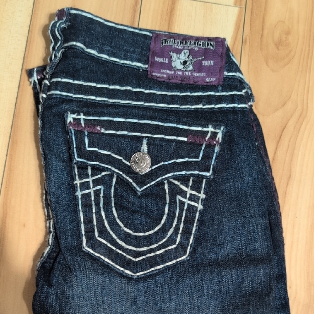 Vintage True Religion Women's Dark Blue Boot Cut Jeans